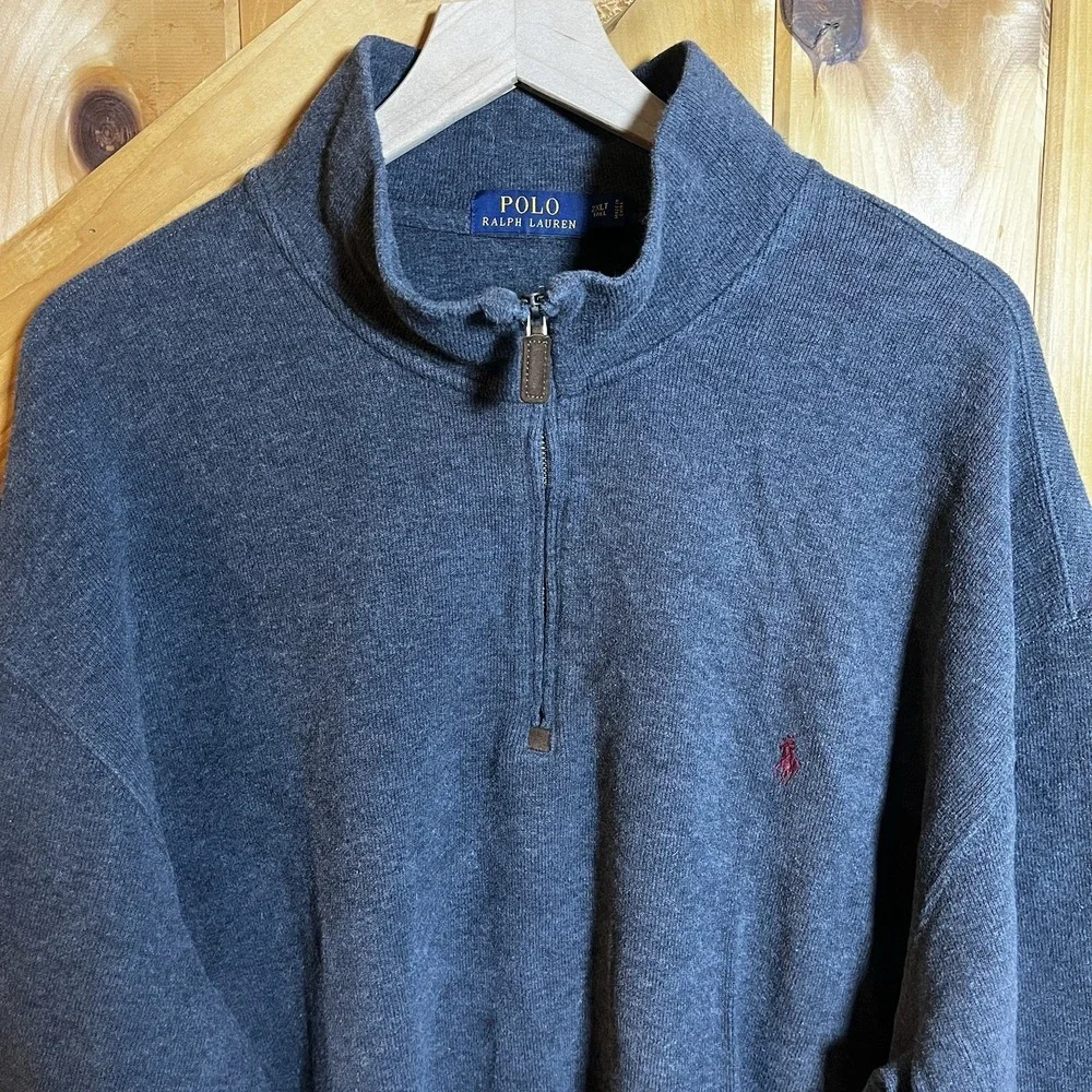 Polo Ralph Lauren Men's‎ 2XLT Tall Dark Gray 1/4 Zip Pullover Maroon Pony
